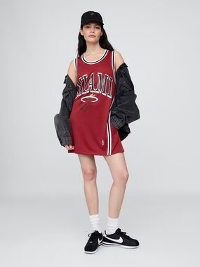 BNWT NEW Women's Gap x NBA Miami Heat Basketball Recycled Jersey Mini Dress Sz S